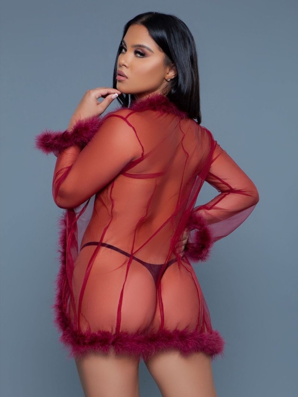 NWT Fur Lined Short Length‎ Sheer See Through Robe